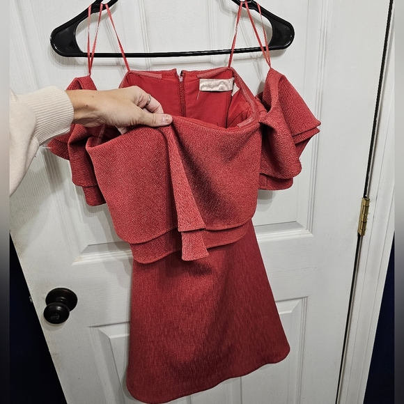 Keepsake the Label Two Fold Mini Dress Off the Shoulder Red Ochre - Picture 2 of 8
